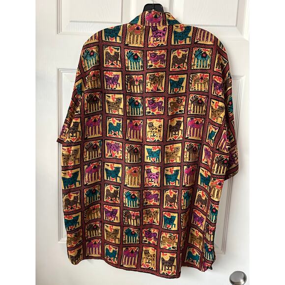 Vintage 90's Silk Club Button Up Shirt Mens M Red Animal Print Retro Classic - Picture 2 of 10
